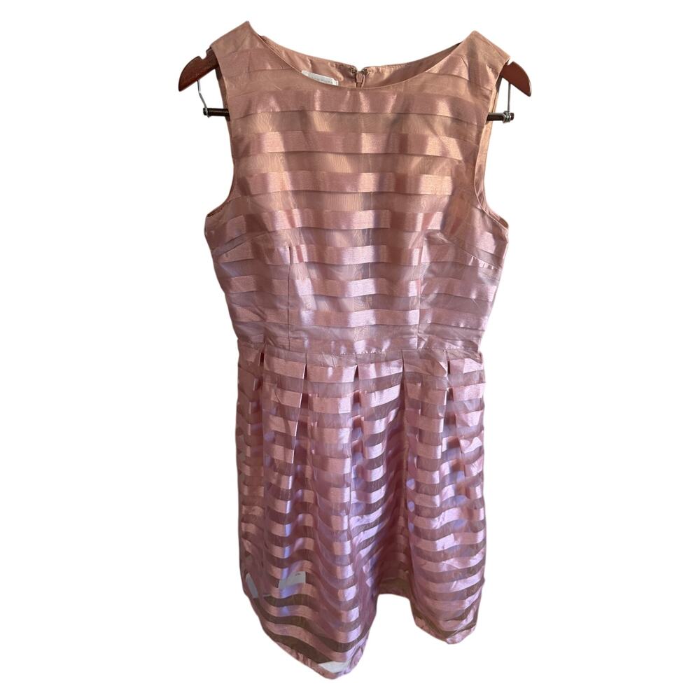 Sleeveless rose gold pink organza stripe A-line dress by London Times